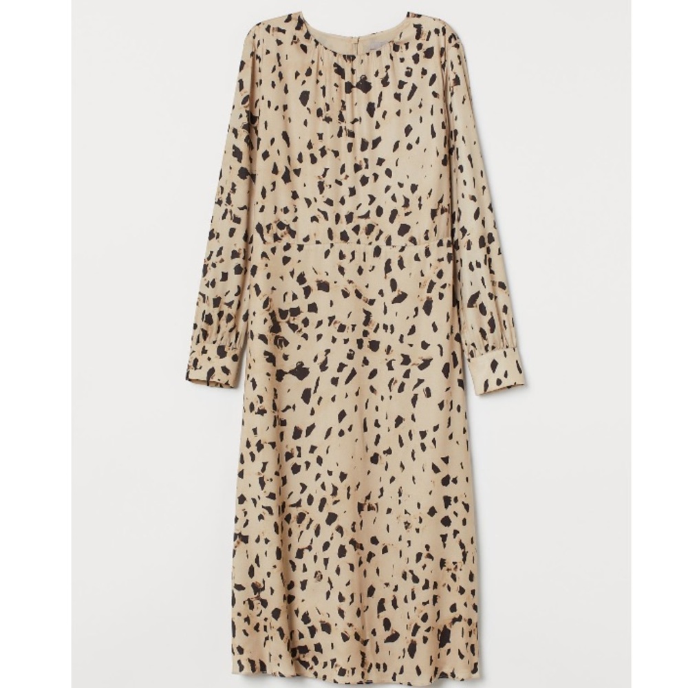 Beige and brown tortoise long sleeve dress